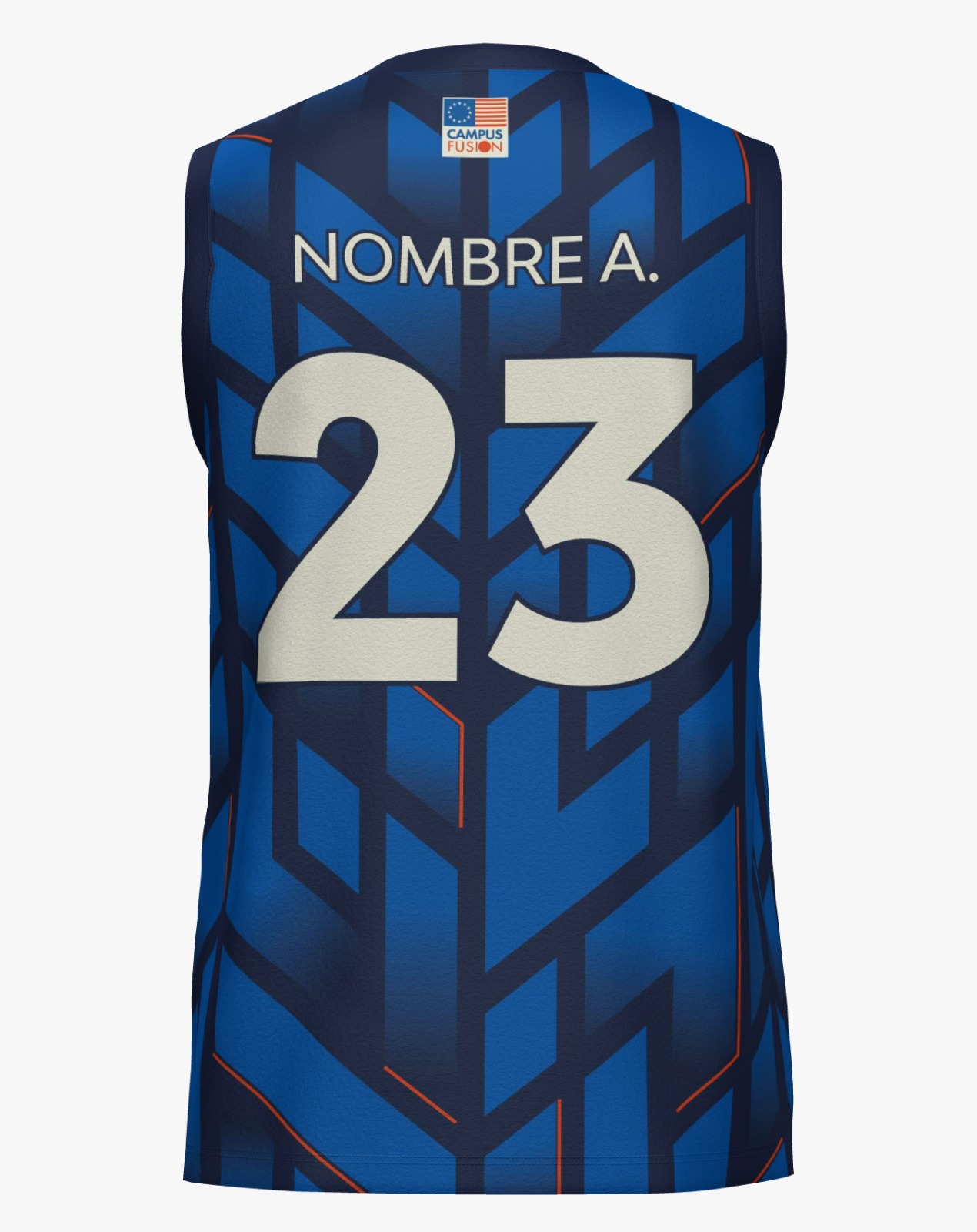 Camiseta Campus Fusion azul — espalda con nombre y dorsal
